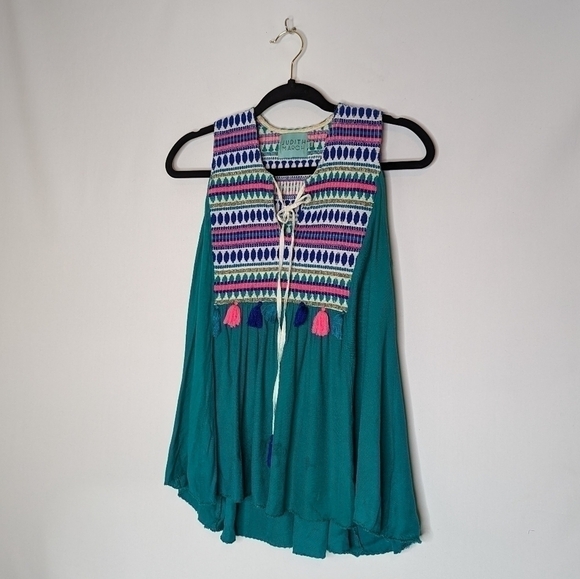 Judith March Teal Embroidered Tassel Tank - Picture 4 of 12